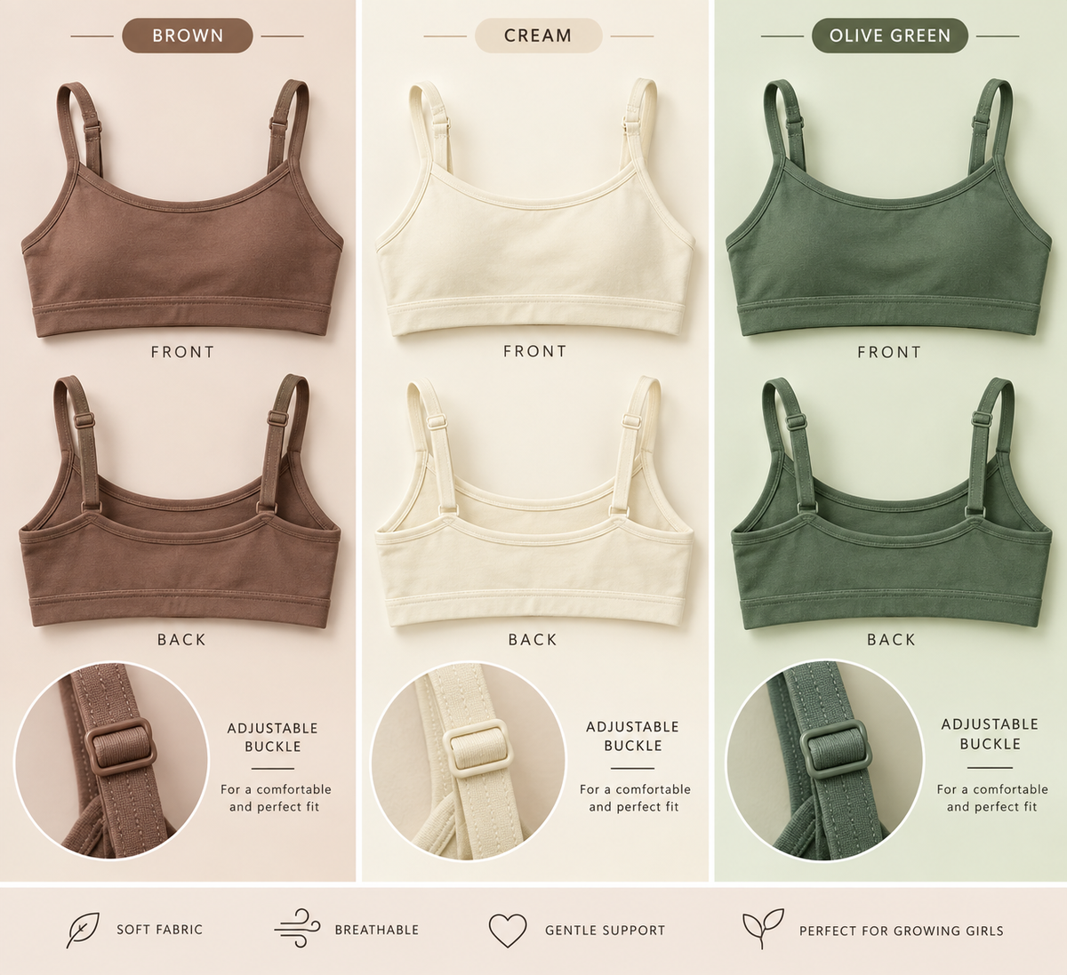 Girls Begginer Bra for 8-16 years | Organic Cotton Modal Fabric (Pack of 3)