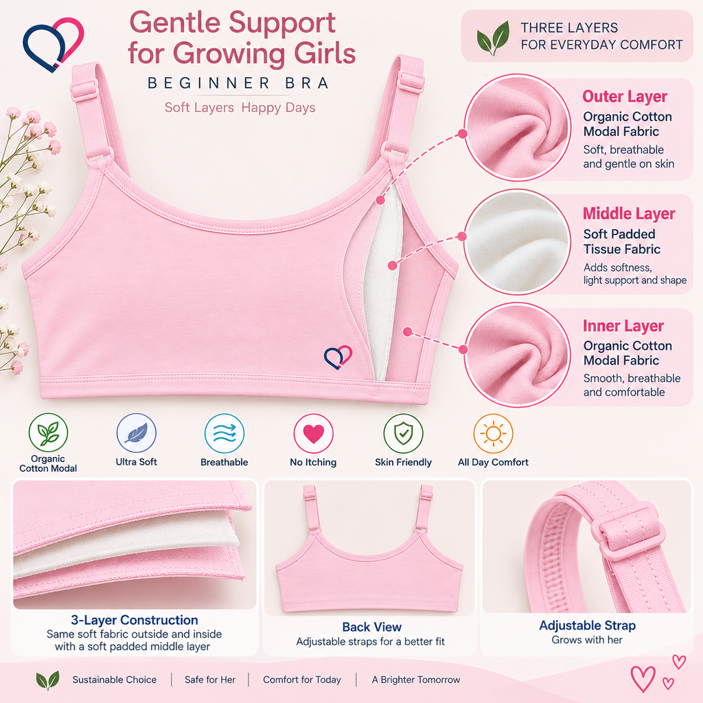 Girls Beginner Bra for 8-16 years | Organic Cotton Modal Fabric