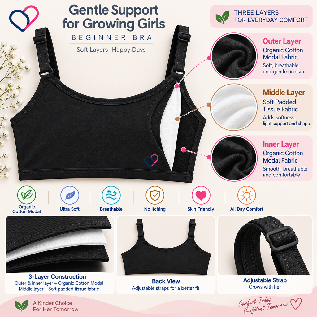 Girls Beginner Bra for 8-16 years | Organic Cotton Modal Fabric