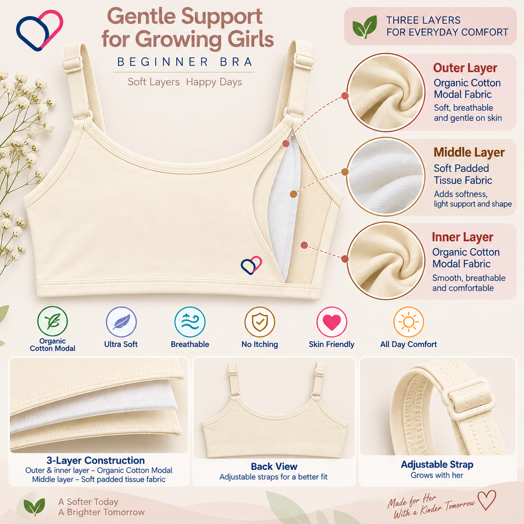 Girls Beginner Bra for 8-16 years | Organic Cotton Modal Fabric
