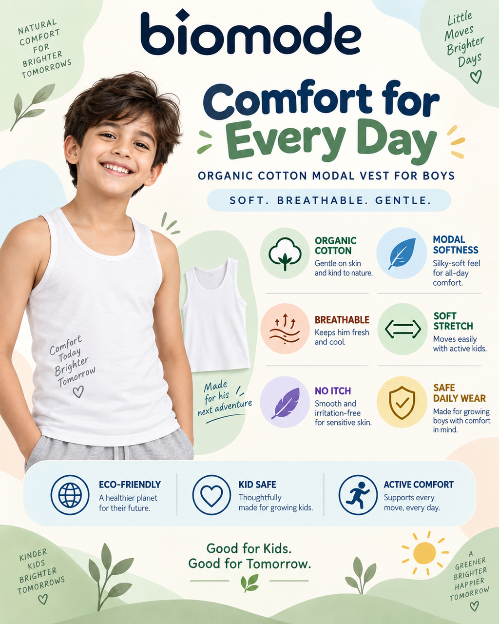 Boy's Vest from 4-16 years| Organic Cotton Modal Fabric
