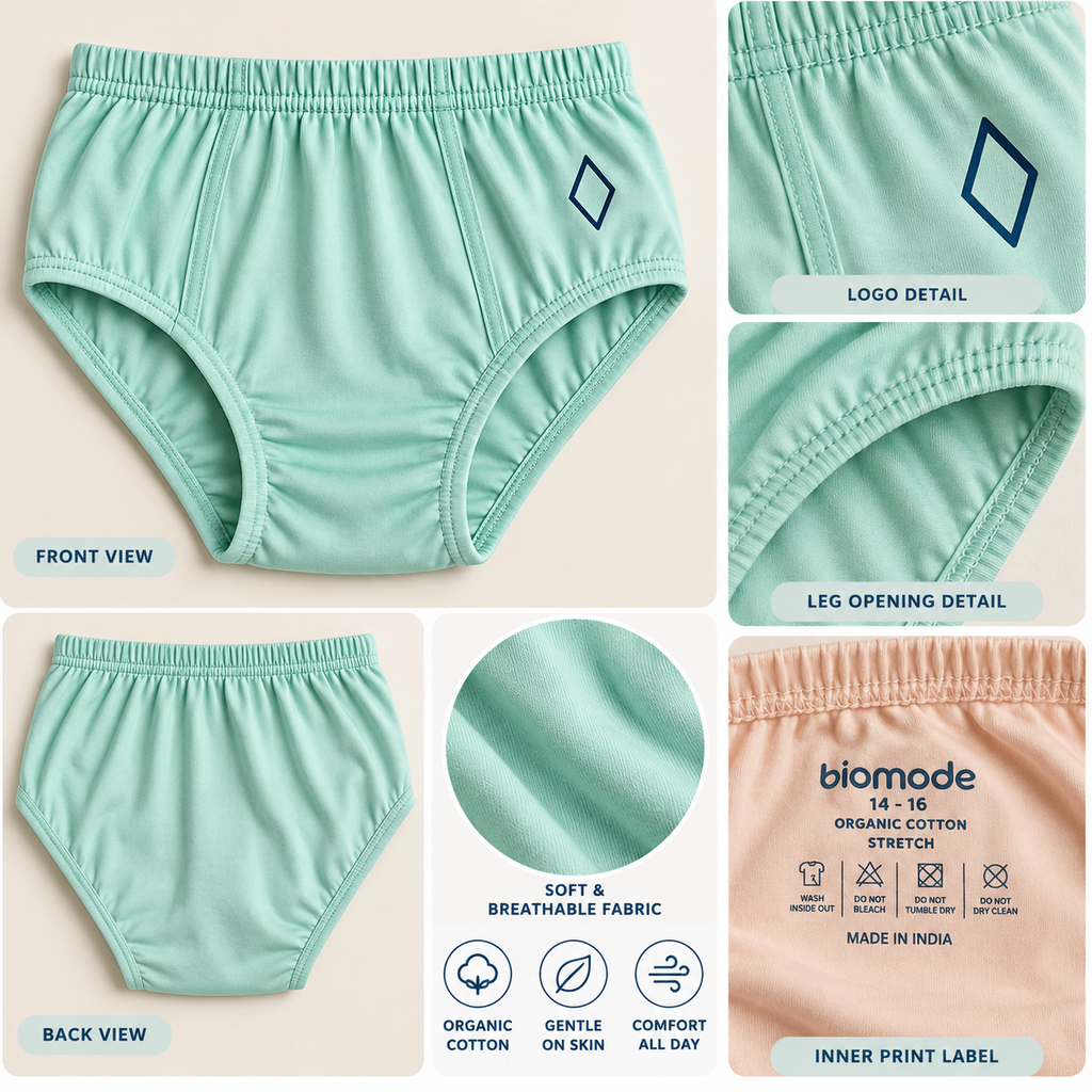 Boys Briefs for 4-16 years | Organic Cotton Stretch | Mint
