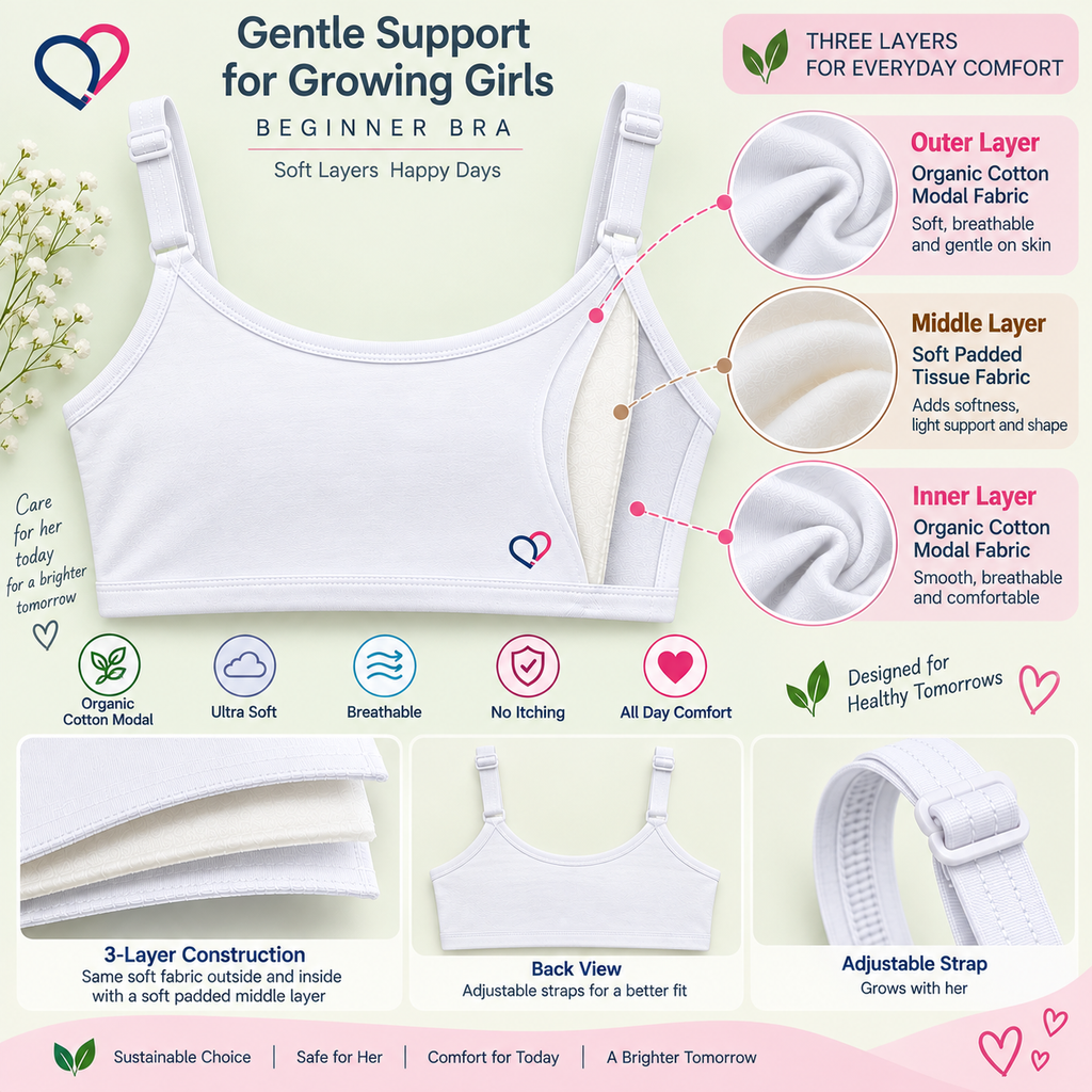 Girls Beginner Bra for 8-16 years | Organic Cotton Modal Fabric