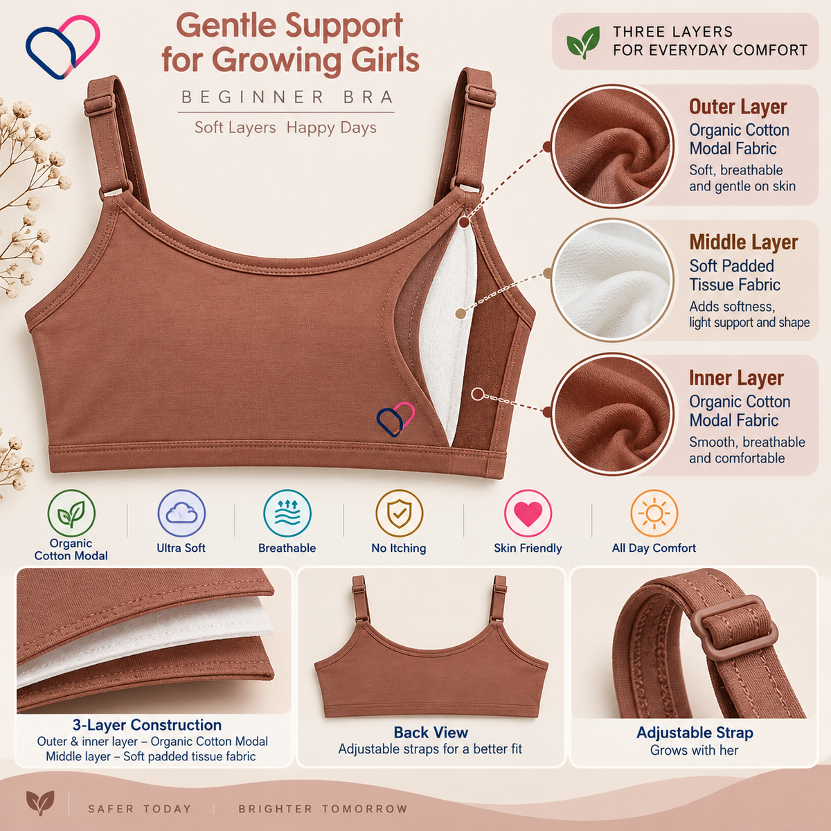 Girls Beginner Bra for 8-16 years | Organic Cotton Modal Fabric