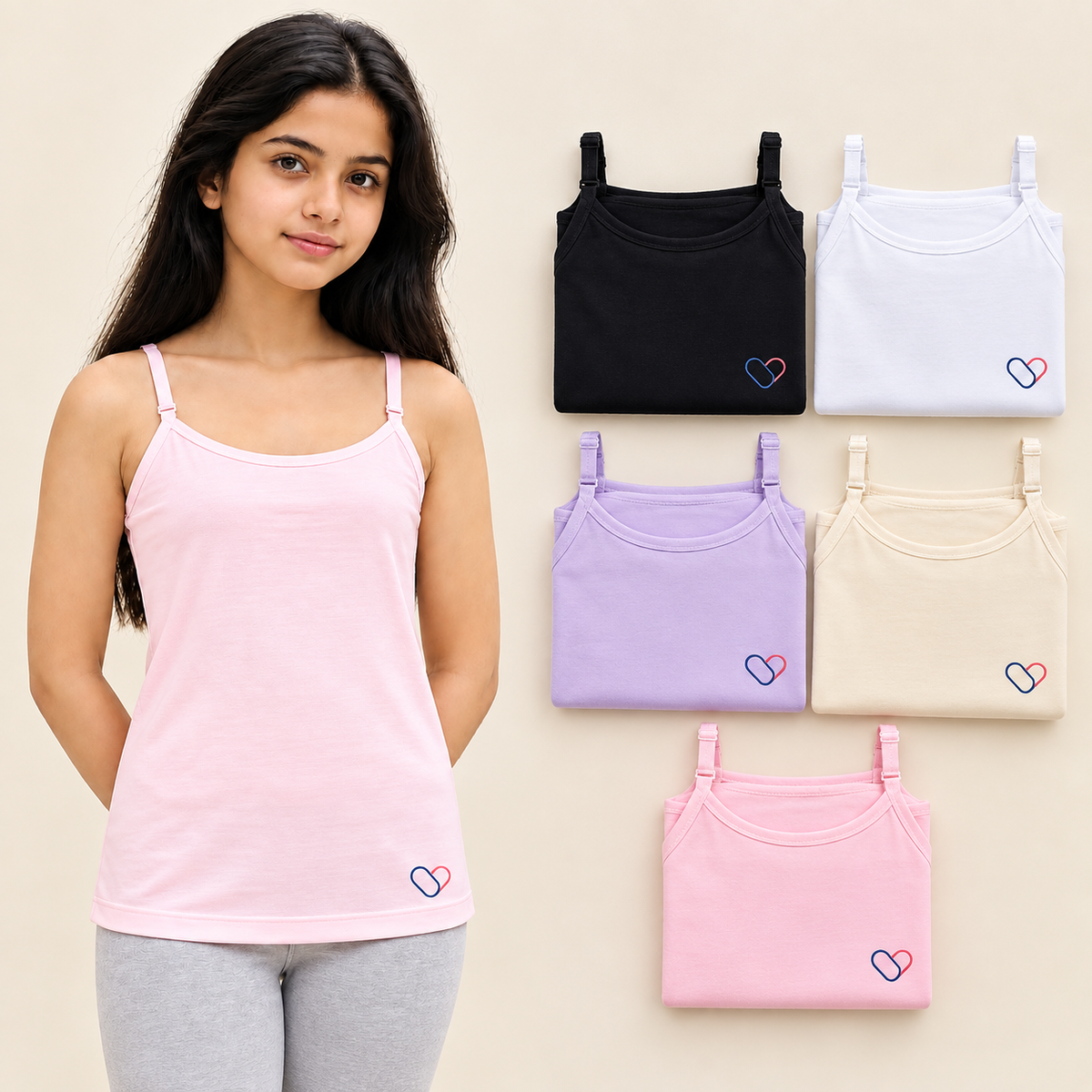 Girls Camisole for 4-16 years | Organic Cotton Modal Fabric (Pack of 5)