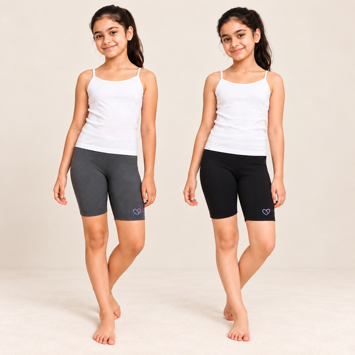 Girls Cycling Tights from 8-16 yrs | Organic Cotton Stretch Fabric (Pack of 2)