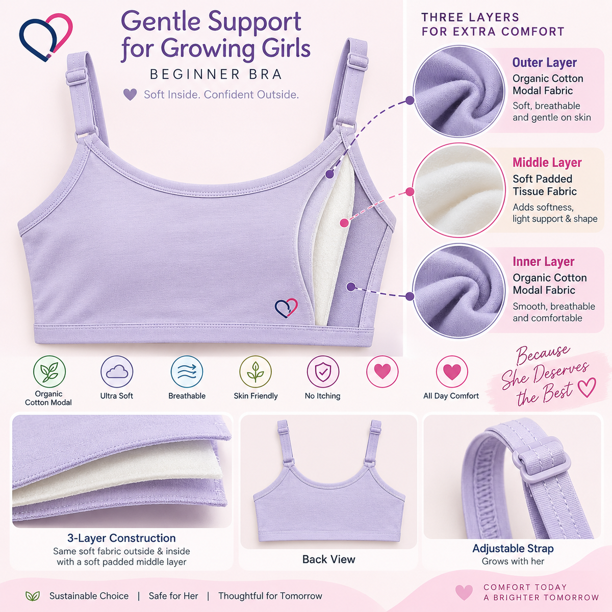 Girls Beginner Bra for 8-16 years | Organic Cotton Modal Fabric