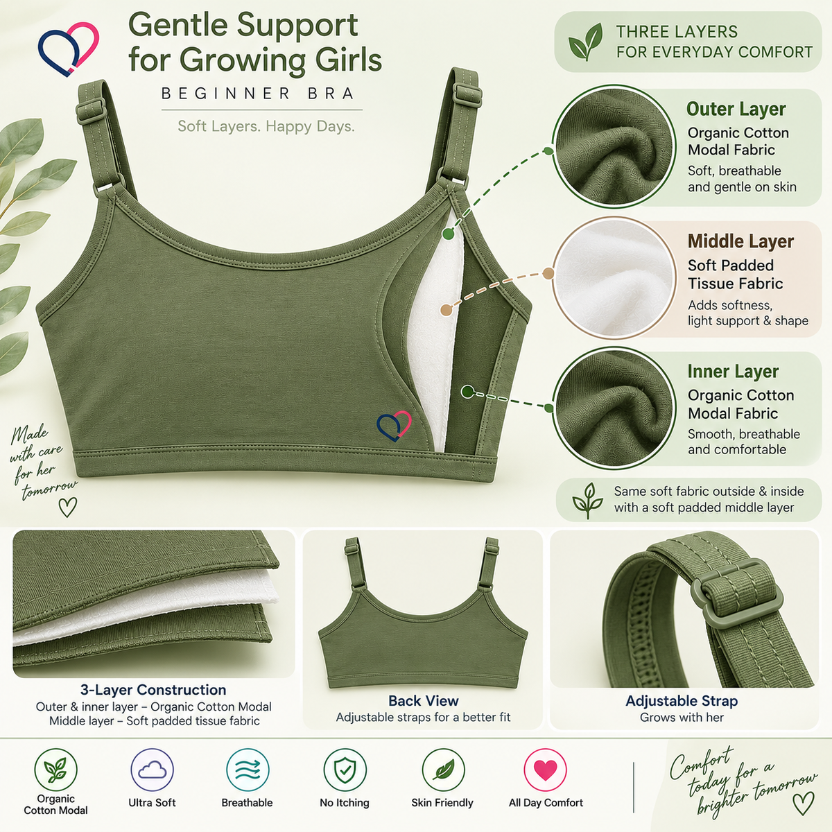 Girls Beginner Bra for 8-16 years | Organic Cotton Modal Fabric